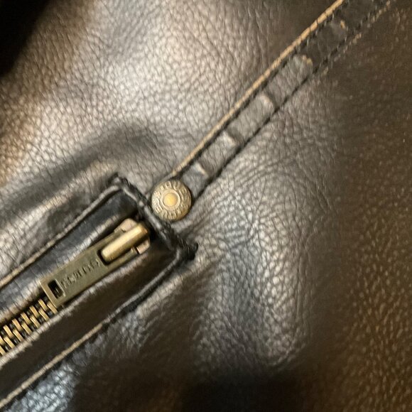 Guess Mens Black faux  Leather Jacket Y2K Brown Hoodie Size L vintage grunge - Picture 5 of 12